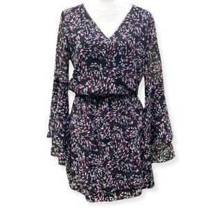 WHBM Flowy Print Long Sleeve Dress Black